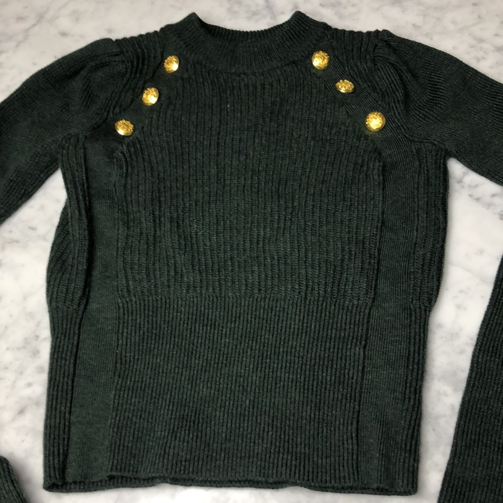 VERONICA Beard Dark Green Ribbed Button-Shoulder Women's Sweater Size XS - Picture 4 of 10